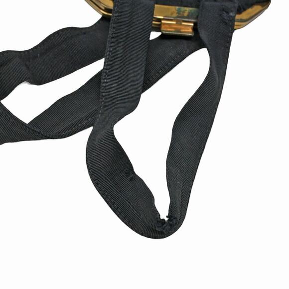 Vintage 40s Black Faille Wristlet Purse Flared Wing Shaped Sides 11x8" - Hey Viv - Picture 7 of 8